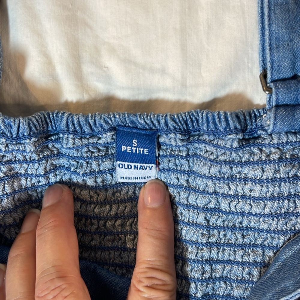 Chambray Adjustable Strap Crop Length Jumper Petite Small - Picture 8 of 12